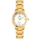 Tenmax Quartz 3056 Pure White Dial Analog Gold Watch For Women