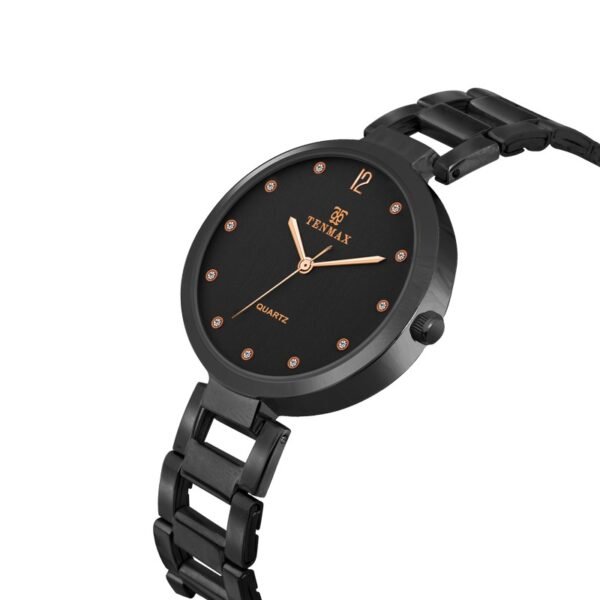 Tenmax Quartz 6122 Elegant Black Dial Blacky Analog Watch For Women