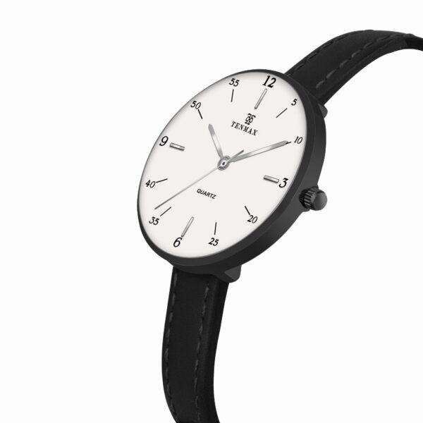Tenmax Quartz 2188 Pure White Dial Black Leather Analog Watch For Women