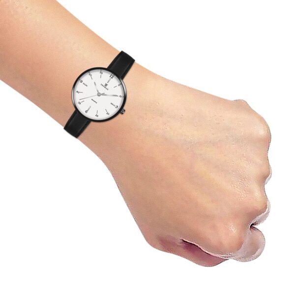 Tenmax Quartz 2188 Pure White Dial Black Leather Analog Watch For Women