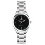 Tenmax Quartz 3054 Elegant Black Dial Analog Steel Watch For Women