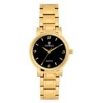 Tenmax Quartz 3056 Elegant Black Dial Analog Gold Watch For Women