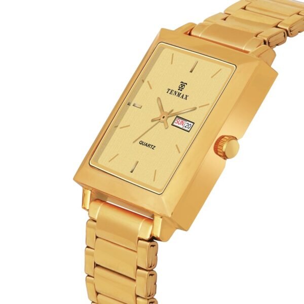 Tenmax Quartz 553 Day Date Gold Dial Gold Analog Watch For Men