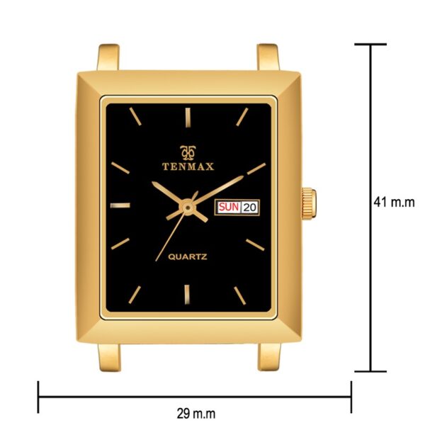 Tenmax Quartz 553 Day Date Black Dial Gold Analog Watch For Men