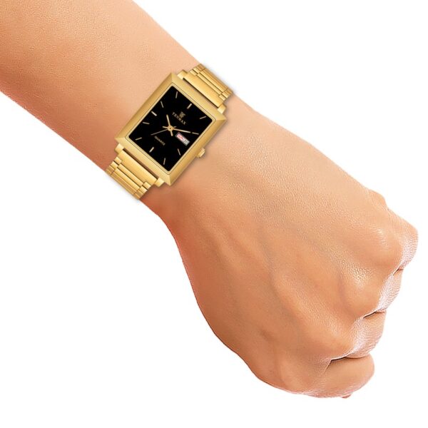 Tenmax Quartz 553 Day Date Black Dial Gold Analog Watch For Men