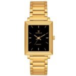Tenmax Quartz 553 Plain Black Dial Gold Analog Watch For Men