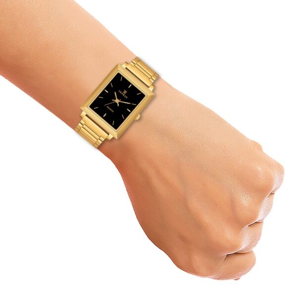 Tenmax Quartz 553 Plain Black Dial Gold Analog Watch For Men