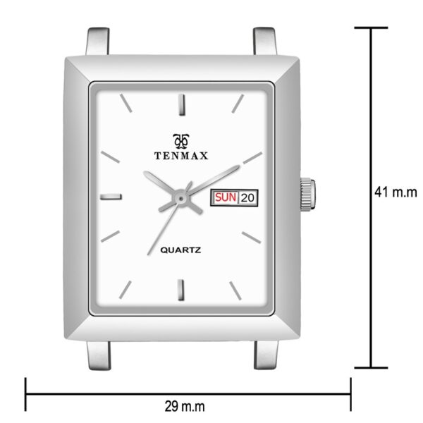 Tenmax Quartz 553 Day Date White Dial Classic Steel Analog Watch For Men