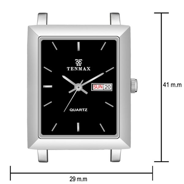 Tenmax Quartz 553 Day Date Black Dial Classic Steel Analog Watch For Men