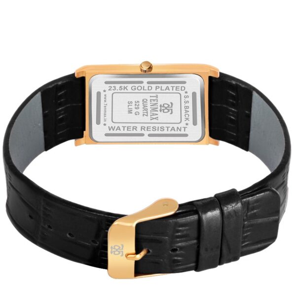 Tenmax Slim 529 Black Dial Black Leather Luxury All Steel Gold analog Watch for Men