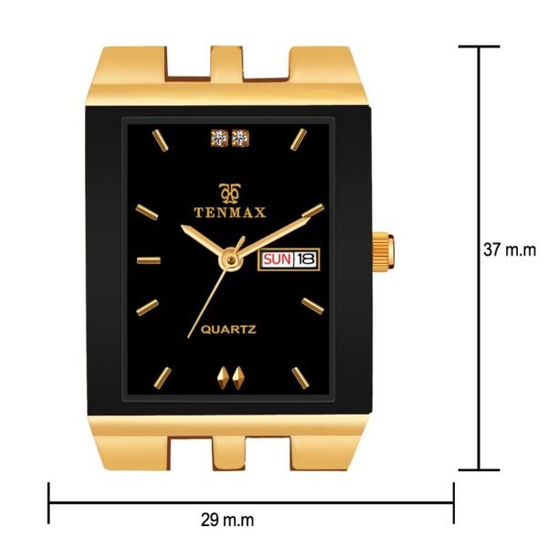 Tenmax Quartz 503 Day Date Black Dial Gold Analog Watch For Men
