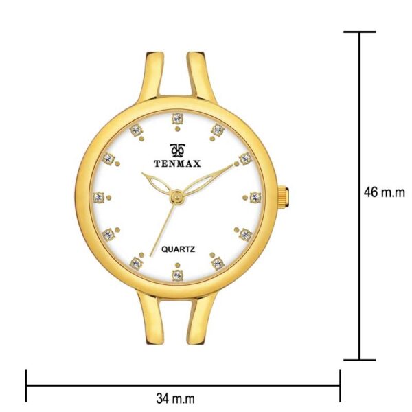 Tenmax Aura Bangle Quartz S1009 White Dial Gold Metal Strap Analog Watch For Women