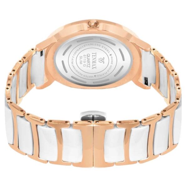 Tenmax Ceramic Slim 6119 Silver Dial Rose Gold Tone Luxury analog Watch for Men