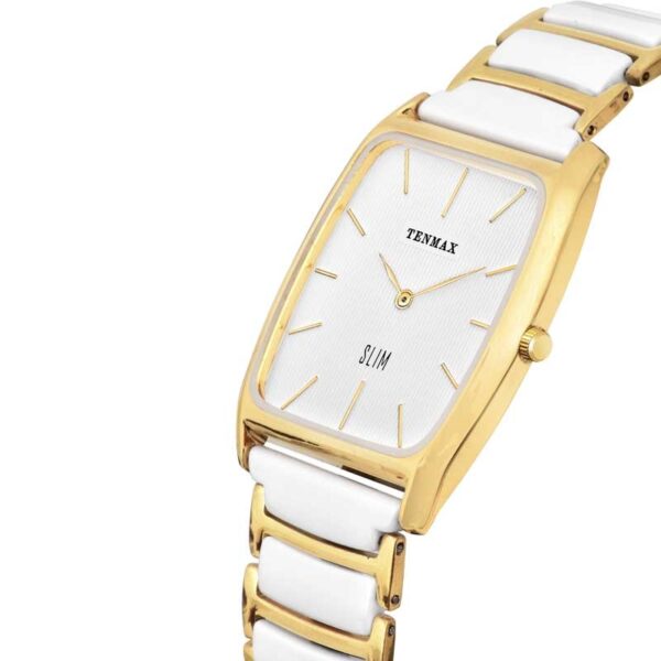Tenmax Ceramic Slim FT5 White Dial Gold Tone Luxury analog Watch for Men
