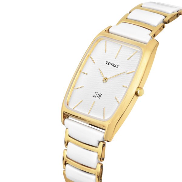 Tenmax Ceramic Slim FT5 White Dial Gold Tone Luxury analog Watch for Men