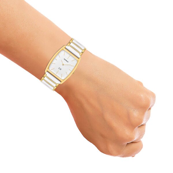 Tenmax Ceramic Slim FT5 White Dial Gold Tone Luxury analog Watch for Men