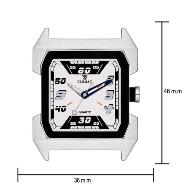 Tenmax Quarts 1474 Plain White Dial Black Mirror Metal Strap Analog Watch For Men