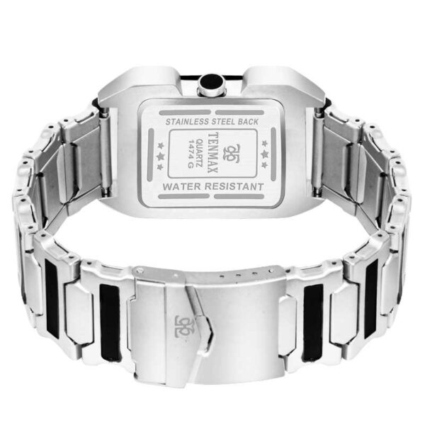 Tenmax Quarts 1474 Plain White Dial Black Mirror Metal Strap Analog Watch For Men