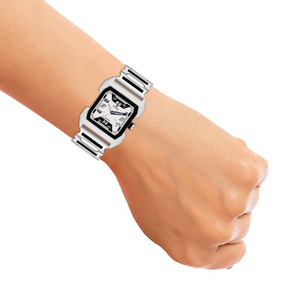 Tenmax Quarts 1474 Plain White Dial Black Mirror Metal Strap Analog Watch For Men