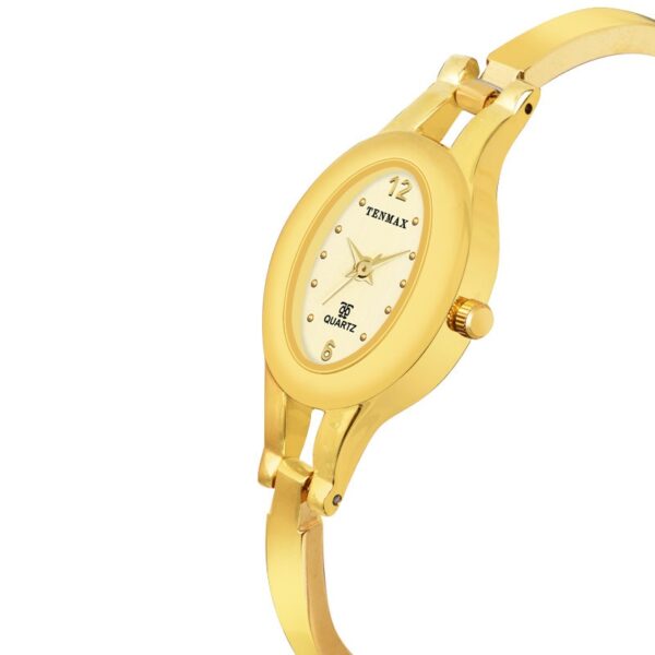 Tenmax Aura Bangle Quartz Black Dial Gold Metal Strap Analog Watch For Women