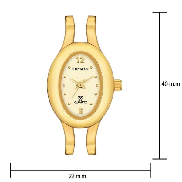 Tenmax Aura Bangle Quartz Black Dial Gold Metal Strap Analog Watch For Women