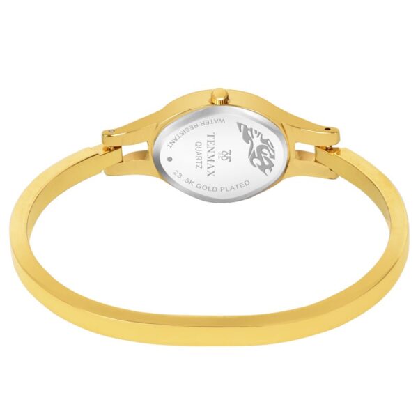 Tenmax Aura Bangle Quartz Black Dial Gold Metal Strap Analog Watch For Women