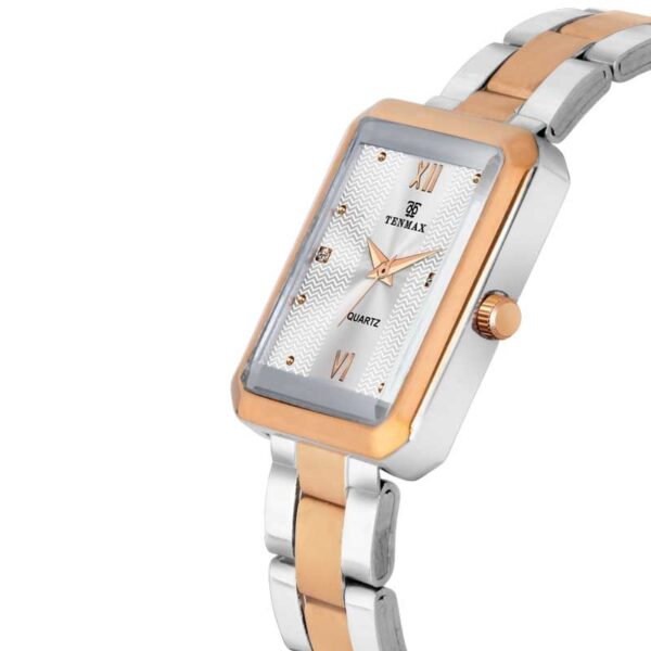 Tenmax BI-Tone Quartz 1515 Silver Dial Steel Copper Analog Watch For Women