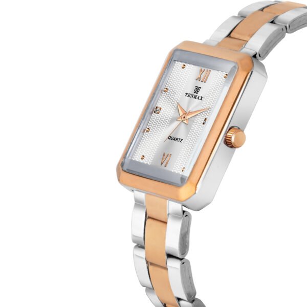 Tenmax BI-Tone Quartz 1515 Silver Dial Steel Copper Analog Watch For Women