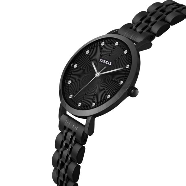 Tenmax Aura Collection Quartz D1043 Elegant Black Dial Black Analog Watch For Women