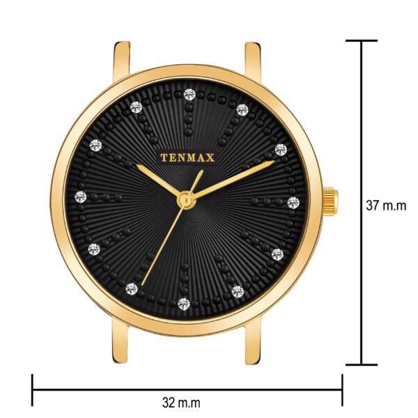 Tenmax Aura Gold Collection Quartz D1043 Elegant Black Dial Analog Gold Watch For Women