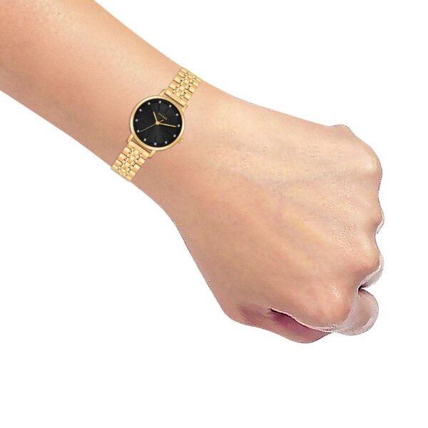 Tenmax Aura Gold Collection Quartz D1043 Elegant Black Dial Analog Gold Watch For Women