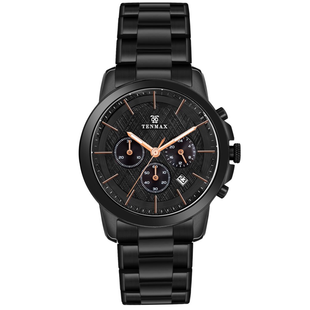 Tenmax Grand 6121 Multi Function Date Black Dial Black Chain Strap