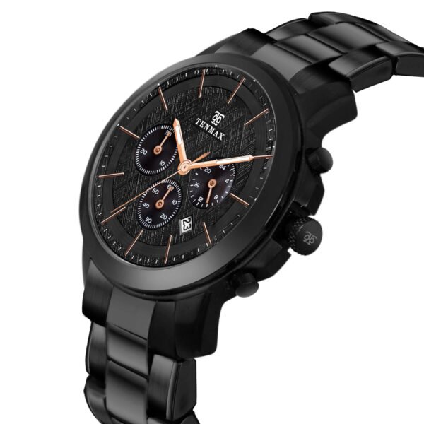 Tenmax Grand 6121 Multi Function Date Black Dial Black Chain Strap Analog Watch For Men