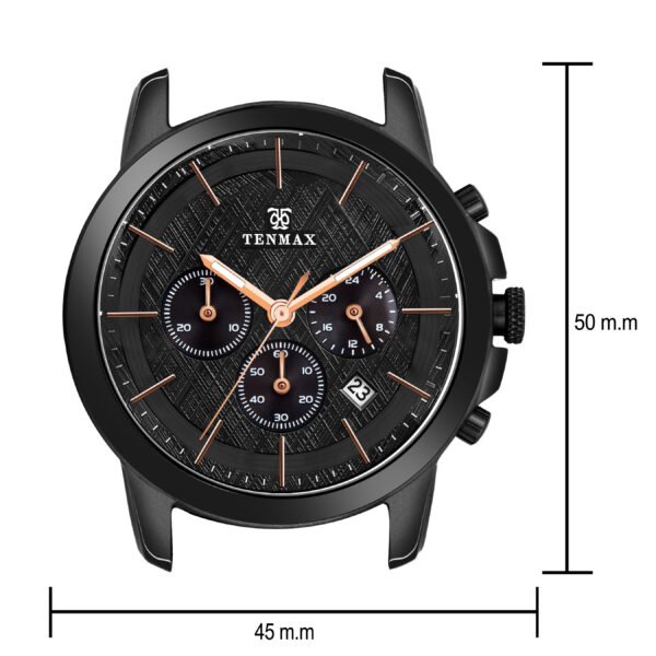 Tenmax Grand 6121 Multi Function Date Black Dial Black Chain Strap Analog Watch For Men