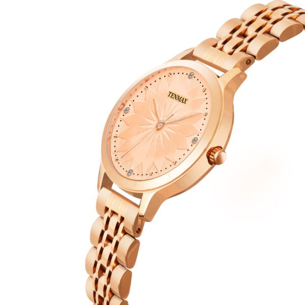 Tenmax Luxe Bloom Collection Quartz 2199 Beige Dial Rose Gold Analog Watch For Women