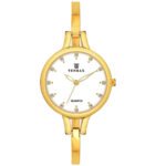 Tenmax Aura Bangle Quartz S1009 White Dial Gold Metal Strap Analog Watch For Women