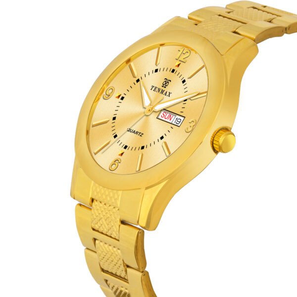 Tenmax Aura Quartz 3018 Day Date Gold Dial Gold Analog Watch For Men
