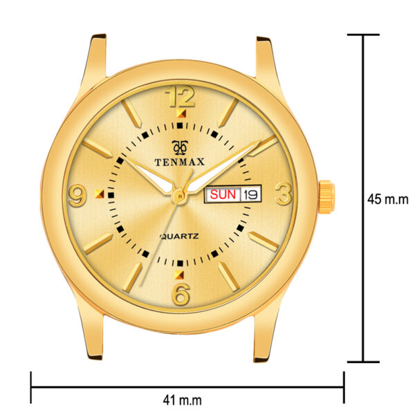 Tenmax Aura Quartz 3018 Day Date Gold Dial Gold Analog Watch For Men