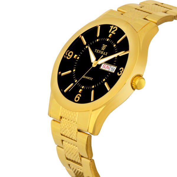 Tenmax Aura Quartz 3018 Day Date Black Dial Gold Analog Watch For Men