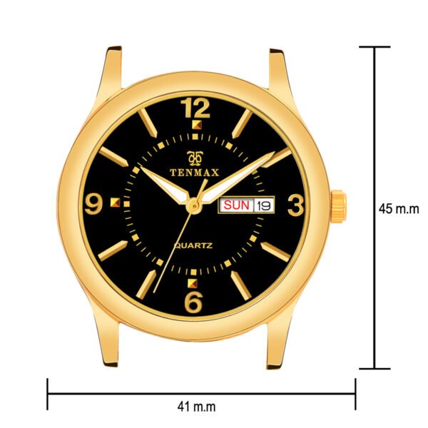 Tenmax Aura Quartz 3018 Day Date Black Dial Gold Analog Watch For Men