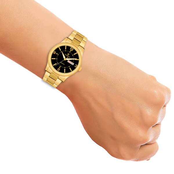 Tenmax Aura Quartz 3018 Day Date Black Dial Gold Analog Watch For Men