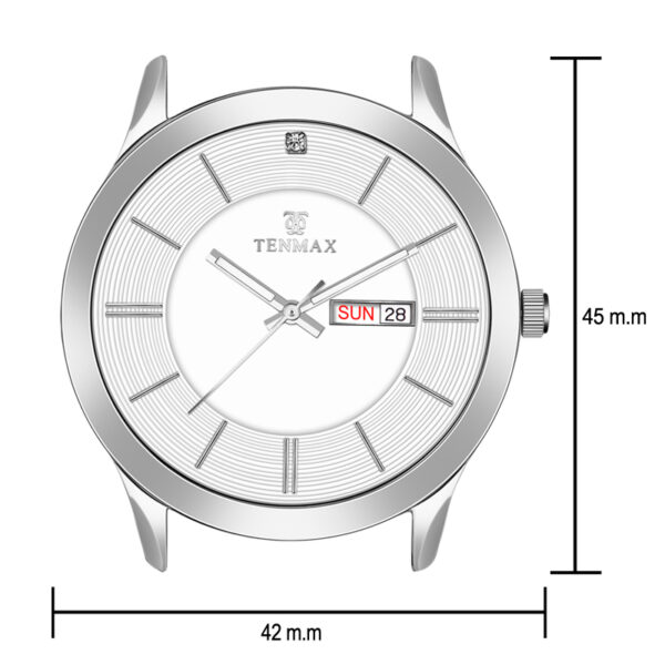 Tenmax SteelFusion Quartz 1165 Day Date White Dial Steel Analog Watch For Boys