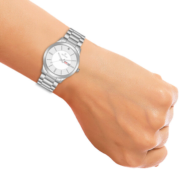 Tenmax SteelFusion Quartz 1165 Day Date White Dial Steel Analog Watch For Boys