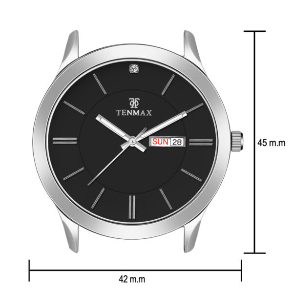 Tenmax SteelFusion Quartz 1165 Day Date Black Dial Steel Analog Watch For Boys