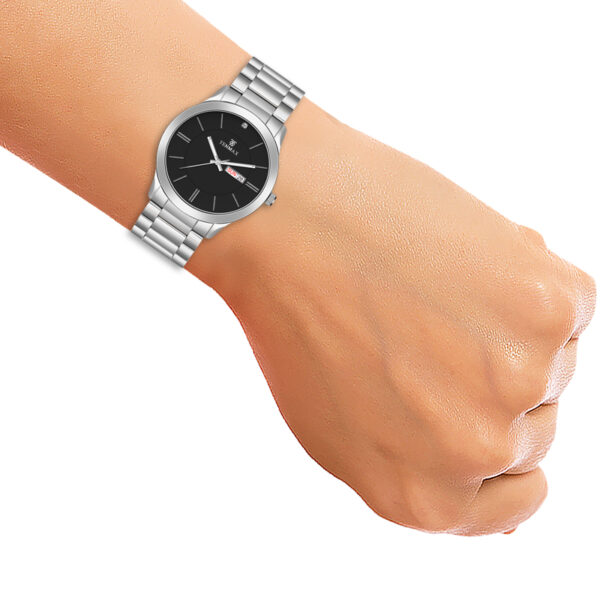 Tenmax SteelFusion Quartz 1165 Day Date Black Dial Steel Analog Watch For Boys