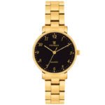 Tenmax Aura Quartz 3055 Elegant Black Dial Analog Gold Watch For Women