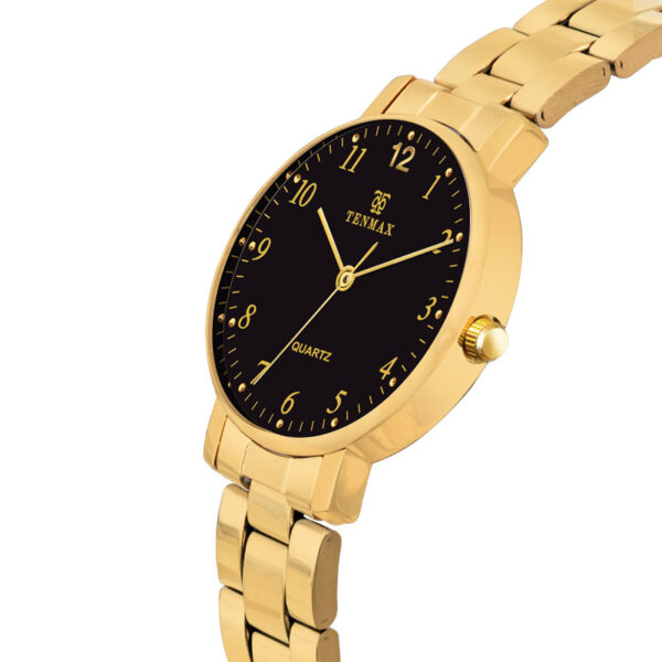 Tenmax Aura Quartz 3055 Elegant Black Dial Analog Gold Watch For Women