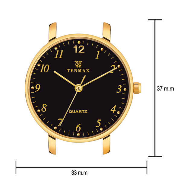 Tenmax Aura Quartz 3055 Elegant Black Dial Analog Gold Watch For Women