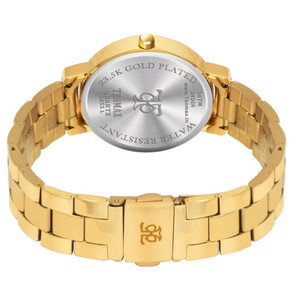 Tenmax Aura Quartz 3055 Elegant Black Dial Analog Gold Watch For Women