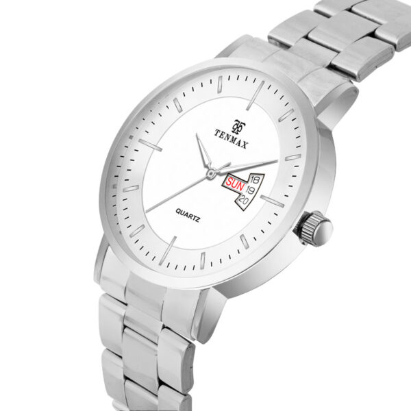 Tenmax SteelFusion Quartz 1337 Day Date White Dial Steel Analog Watch For Men